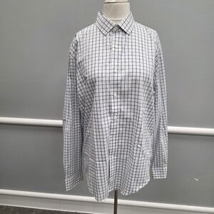 J. Crew White and Blue Grid Pattern Shirt